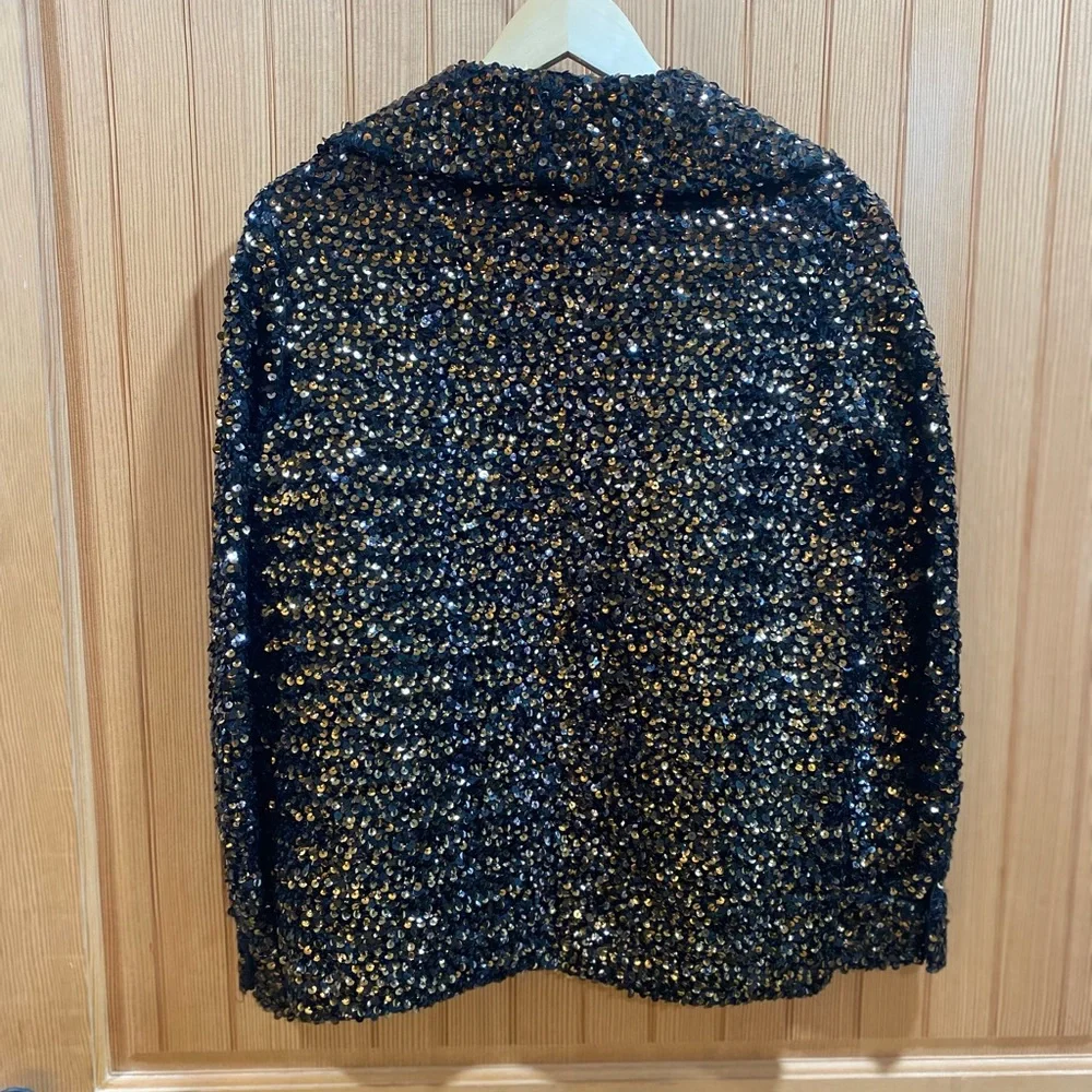 Elegant Gold & Black Sequinned Fully Lined Jacket - Picture 6 of 7